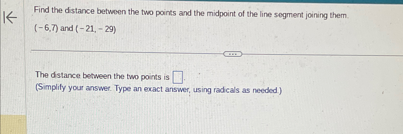Solved Find the distance between the two points and the | Chegg.com