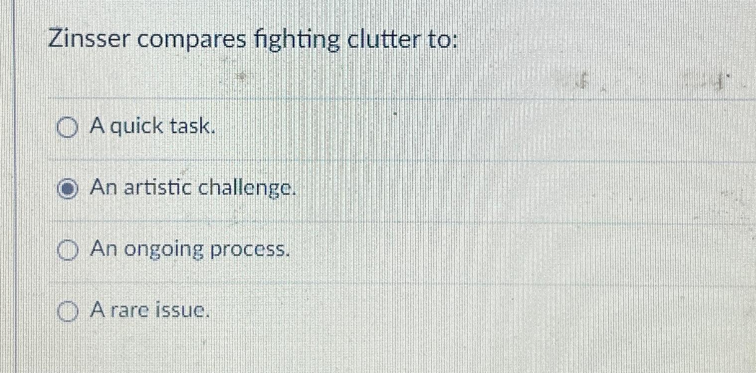 Solved Zinsser compares fighting clutter to:A quick task.An | Chegg.com