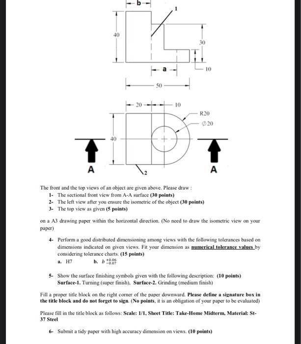 Solved The front and the top views of an object are given | Chegg.com