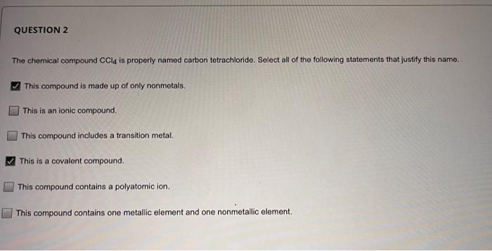 Solved The Chemical Compound CCl4 Is Properly Named Carbon Chegg Com   Image