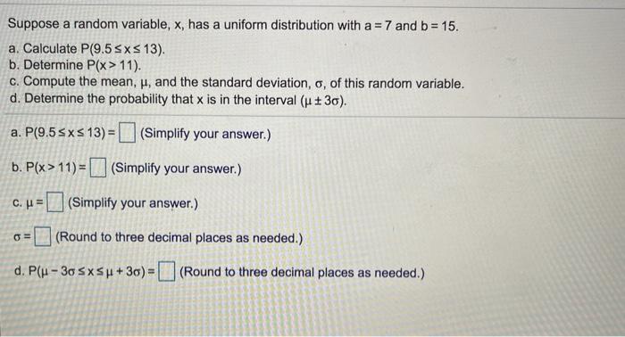 Solved Suppose A Random Variable, X, Has A Uniform | Chegg.com