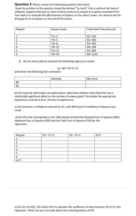 Solved Question 2 Please answer the following questions (20 | Chegg.com