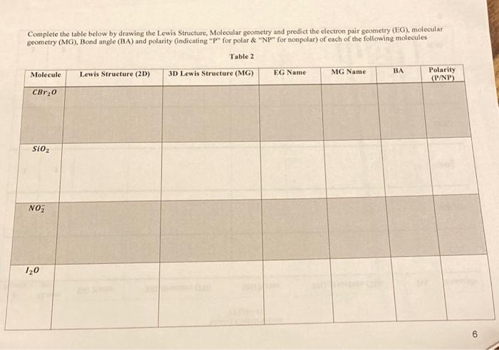 Solved Complete the table below by drawing the Lewis | Chegg.com