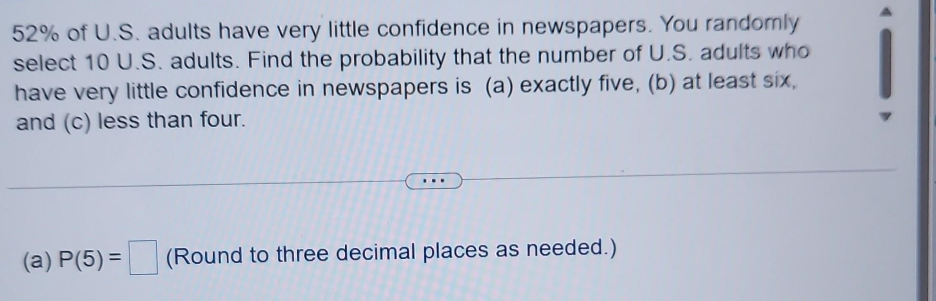 Solved 52% Of U.S. Adults Have Very Little Confidence In | Chegg.com