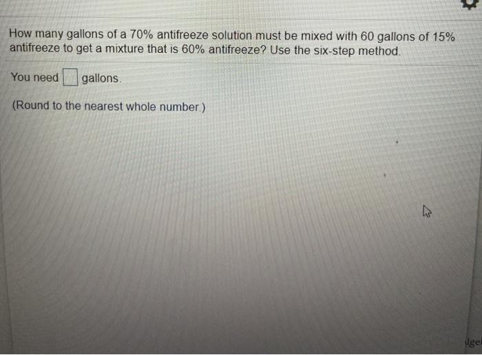 Solved How many gallons of a 70 antifreeze solution must be