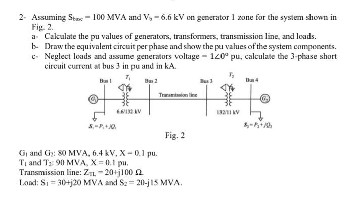 Solved 2- Assuming Sbase = 100 MVA and V5 = 6.6 kV on | Chegg.com