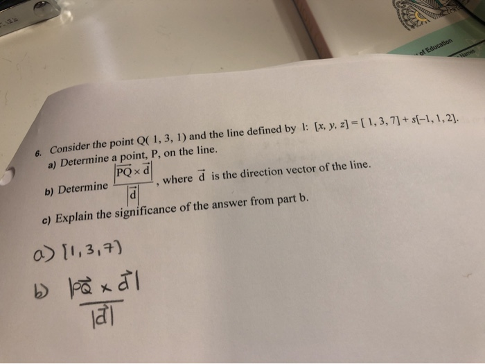 Solved WS of Education Consider the point Q( 1, 3, 1) and | Chegg.com