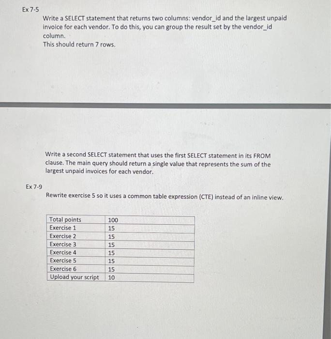 Solved Ex 7-5 Write a SELECT statement that returns two | Chegg.com