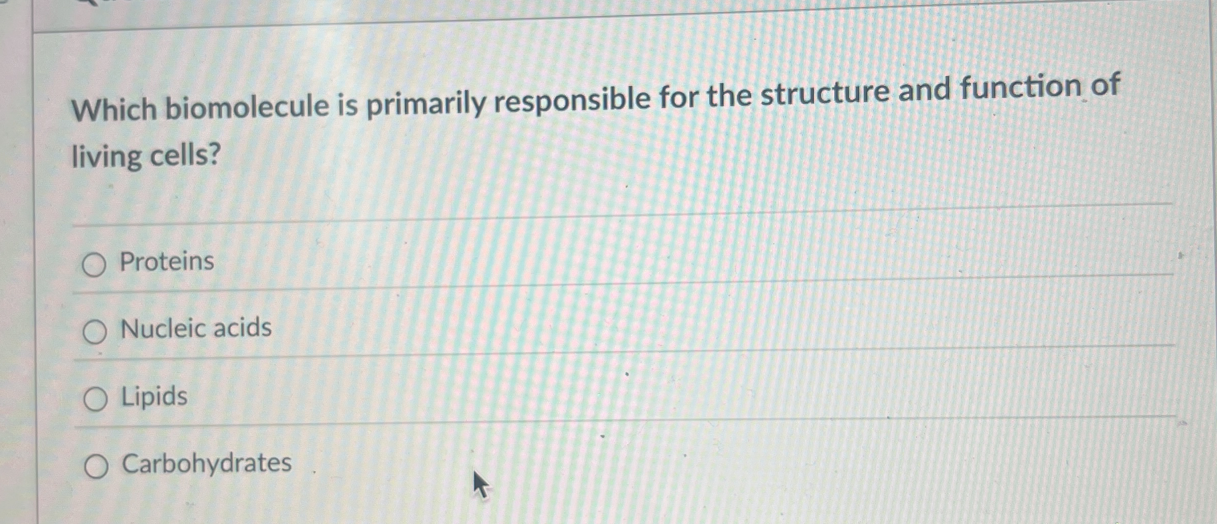 Solved Which biomolecule is primarily responsible for the