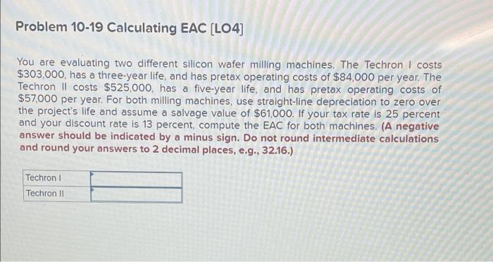 Solved Problem 10-19 Calculating EAC (L04] You are | Chegg.com