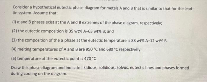 Solved Consider A Hypothetical Eutectic Phase Diagram For | Chegg.com