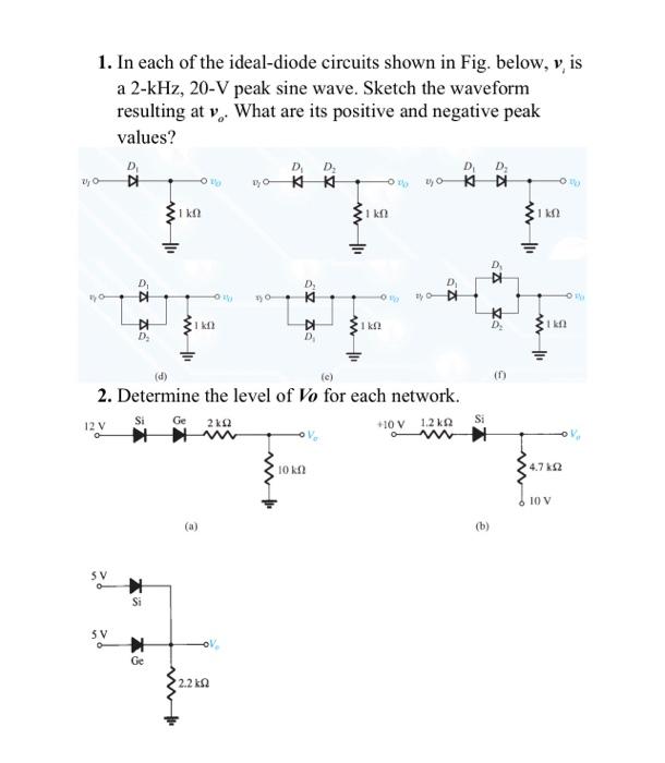 1 In Each Of The Ideal Diode Circuits Shown In Fig 8507