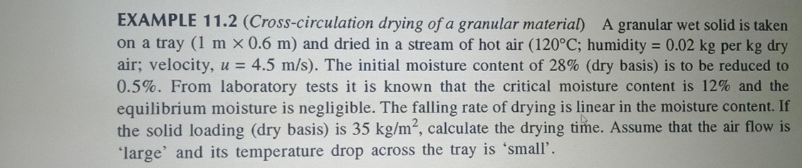 Vcd Drying Example Solved EXAMPLE 11.2 (Cross-circulation drying of a granular | Chegg.com