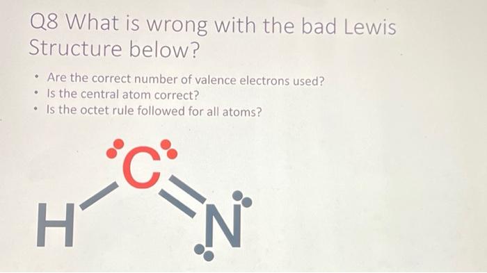Solved Q8 What is wrong with the bad Lewis Structure below? | Chegg.com