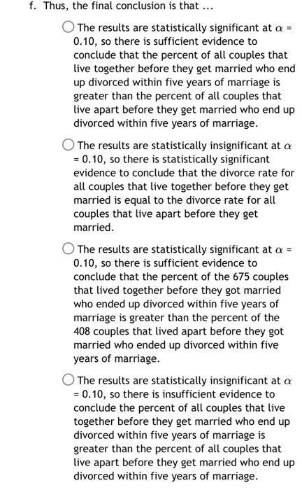 Solved Are couples that live together before they get | Chegg.com