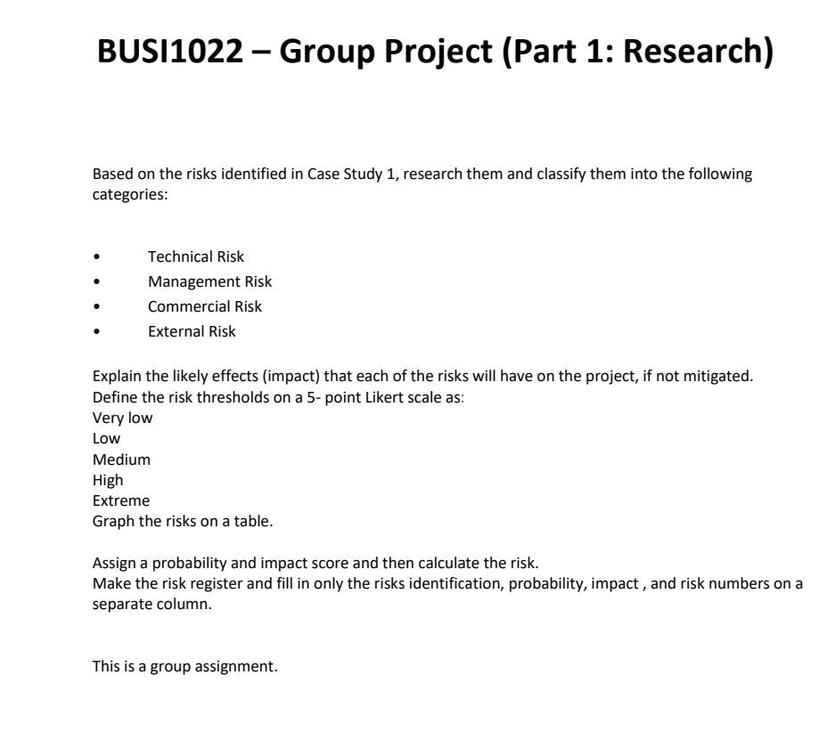 Solved Based On The Risks Identified In Case Study 1, | Chegg.com