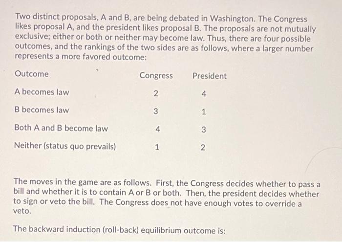 Solved Two Distinct Proposals, A And B, Are Being Debated In | Chegg.com