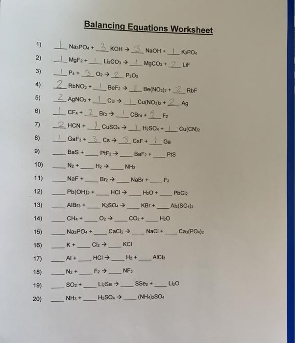 Solved Balancing Equations Worksheet 1) 2) 3) 4) 5) 1 Na3PO4 | Chegg.com
