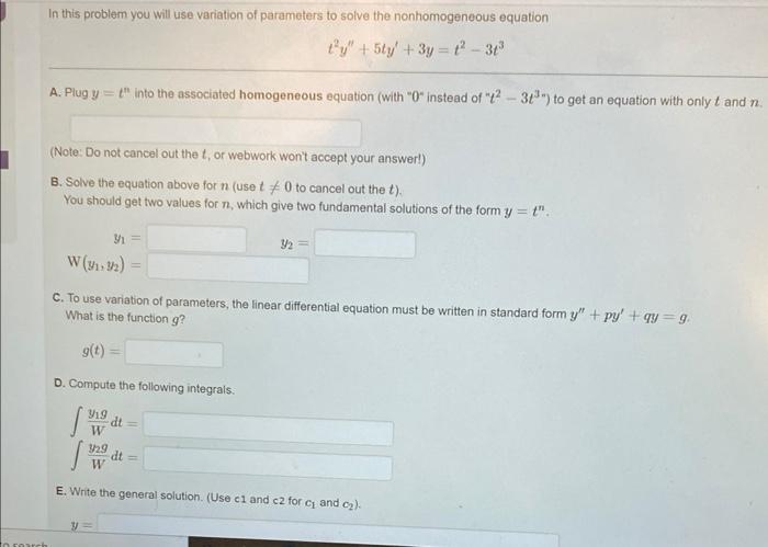 Solved In this problem you will use variation of parameters | Chegg.com