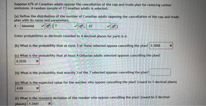 Solved Suppose 67% Of Canadian Adults Oppose The | Chegg.com