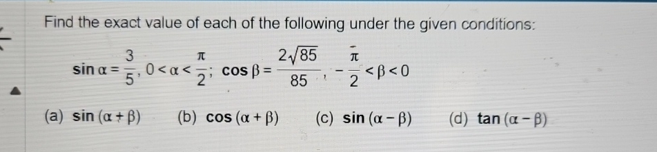 Solved Find the exact value of each of the following under | Chegg.com