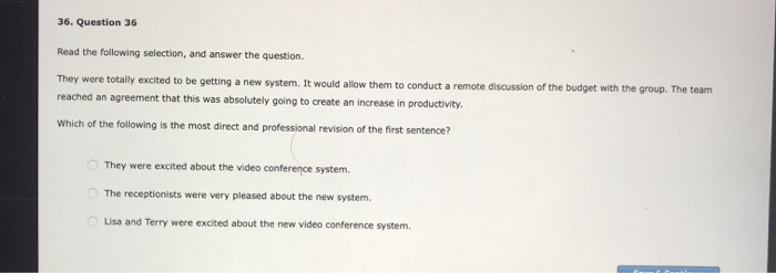 Solved 36. Question 36 Read the following selection, and | Chegg.com