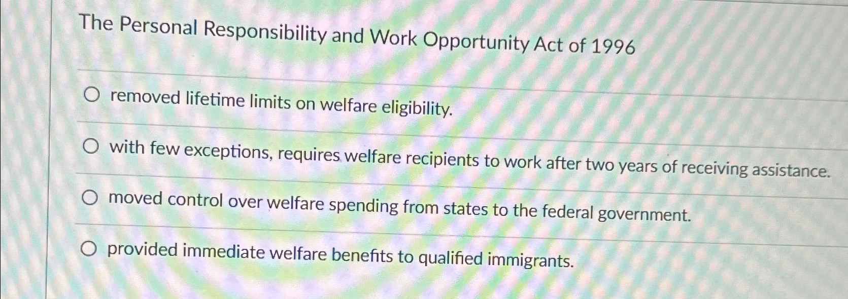 Solved The Personal Responsibility and Work Opportunity Act | Chegg.com