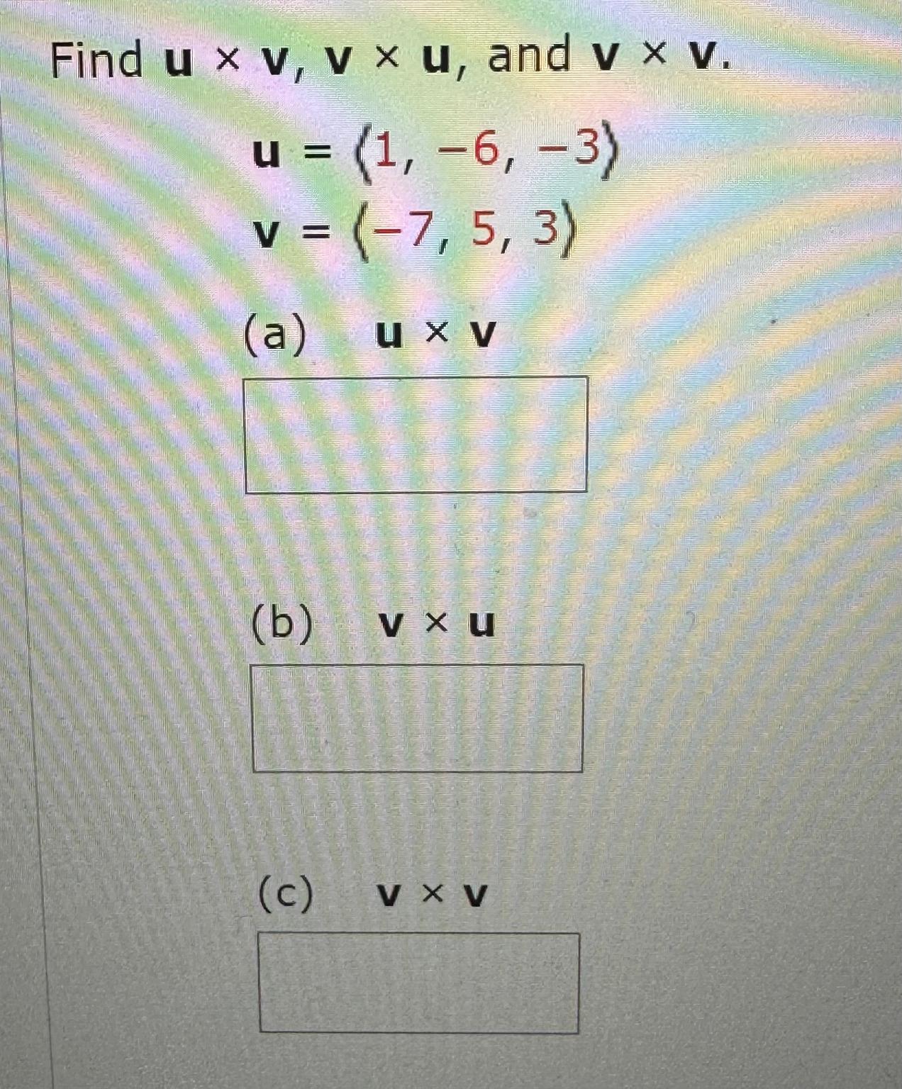 Solved Find U×vv×u ﻿and 8085