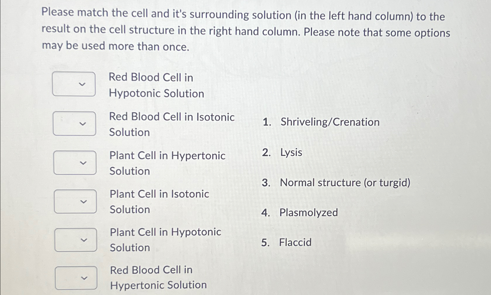 Solved Please match the cell and it's surrounding solution | Chegg.com