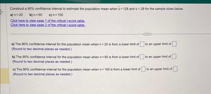 Solved Construct a 90% confidence interval to estimate the | Chegg.com