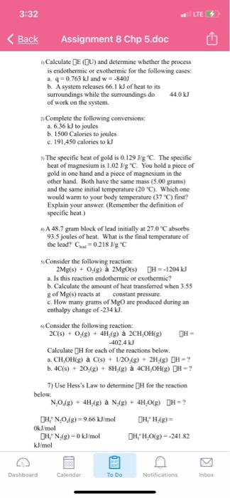 3 32 Lte Back Assignment 8 Chp 5 Doc Calculate Ec Chegg Com