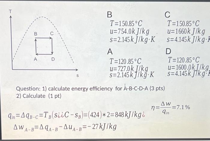 Solved T B 00 D A D B С T=150.85 °C T=150.85°C u=754.0kJ/kg | Chegg.com