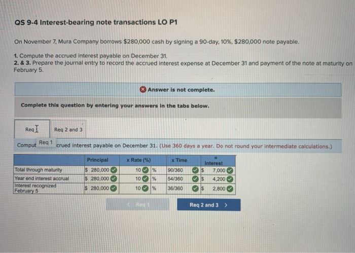 Solved QS 9-4 Interest-bearing Note Transactions LO P1 On | Chegg.com