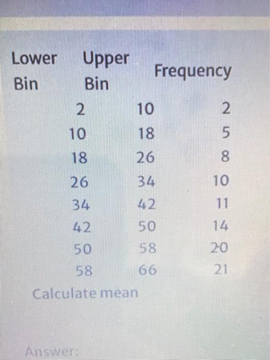 Solved Lower Bin Upper Frequency Bin 2. 10 2 10 18 5 18 26 8
