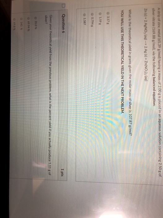 Solved A Strip Of Zinc Metal (65.39 G/mol) Having A Mass