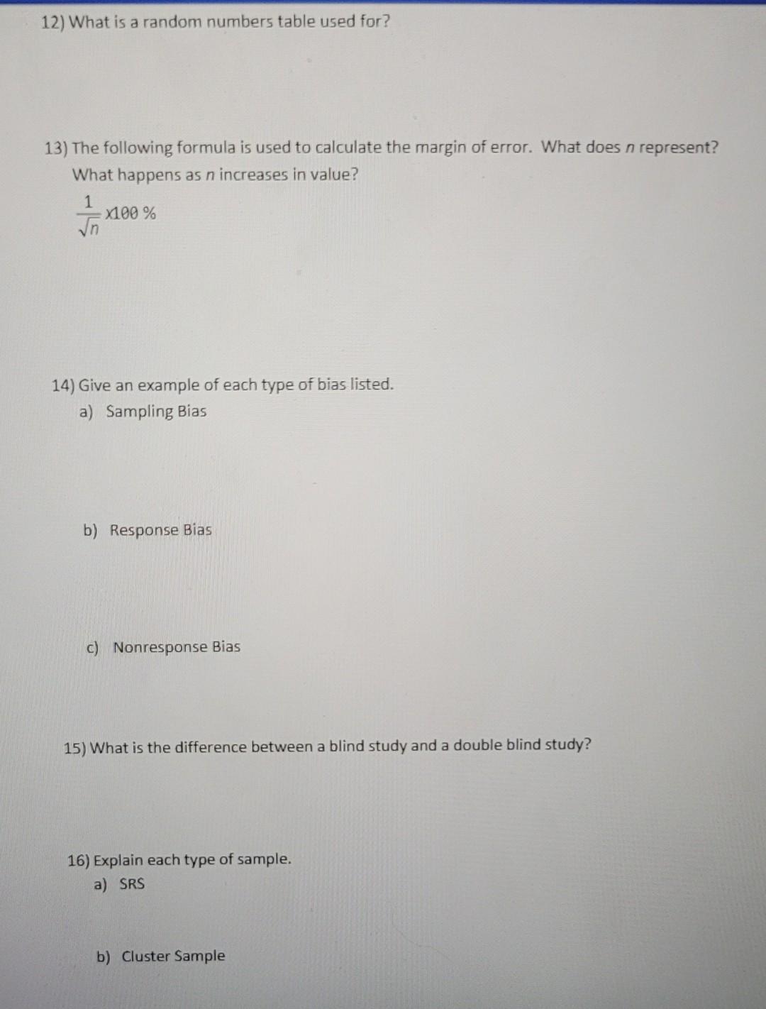 Solved 12) What is a random numbers table used for? 13) The | Chegg.com
