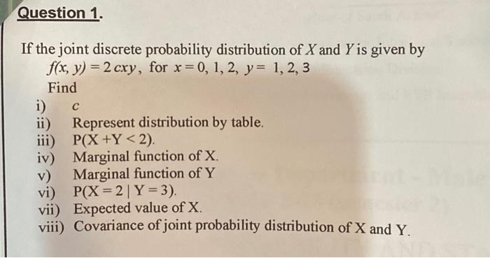 Solved If the joint discrete probability distribution of X | Chegg.com