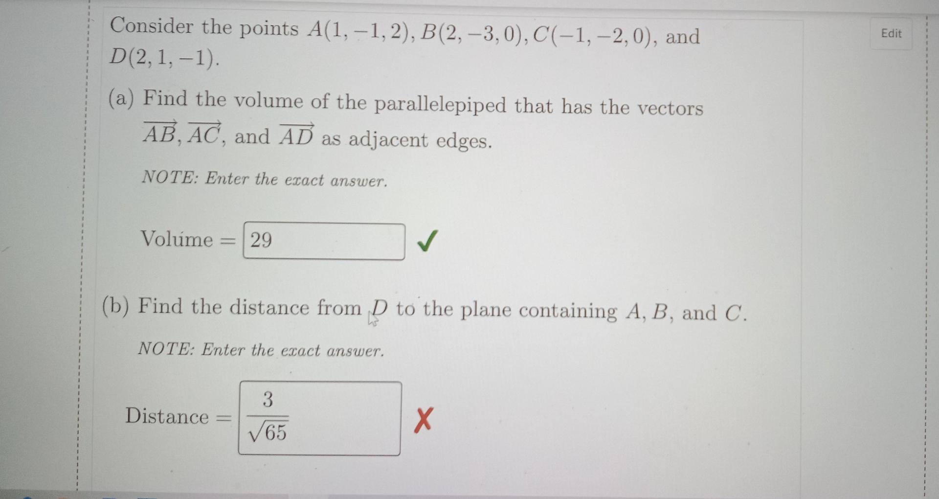 Solved Edit Consider The Points A(1,-1,2), B(2, -3,0), C(-1, | Chegg.com