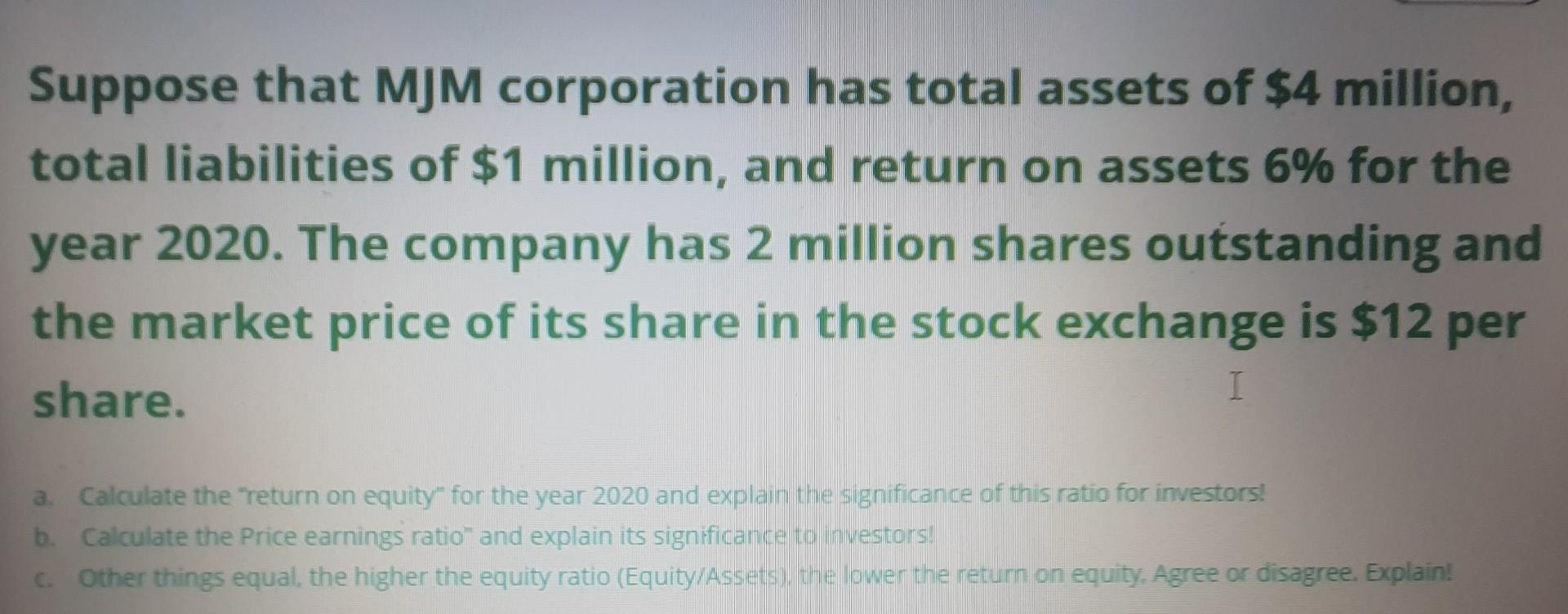 Solved Suppose that MJM corporation has total assets of $4 | Chegg.com