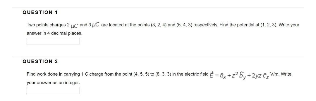 Solved QUESTION 1 Two points charges 2 uc and 3 UC are | Chegg.com