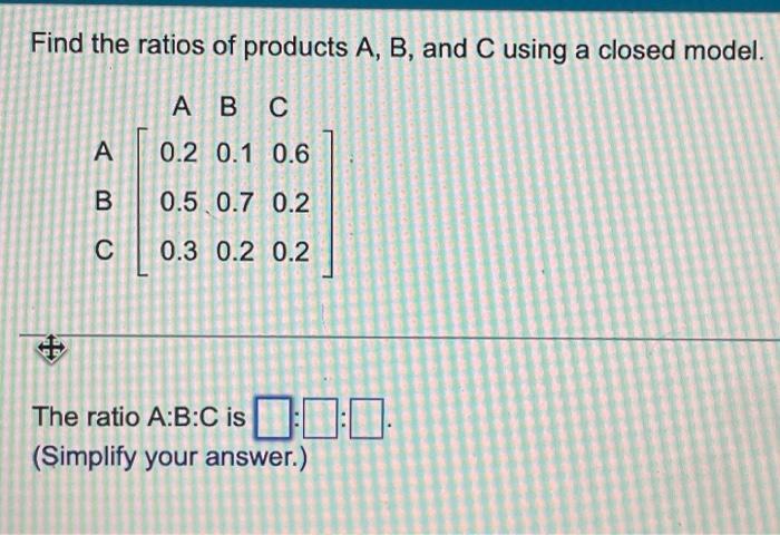 Solved Find The Ratios Of Products A,B, And C Using A Closed | Chegg.com