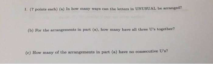 Solved 1. (7 Points Each) (a) In How Many Ways Can The | Chegg.com