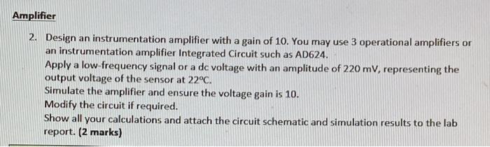 Solved Amplifier 2. Design an instrumentation amplifier with | Chegg.com