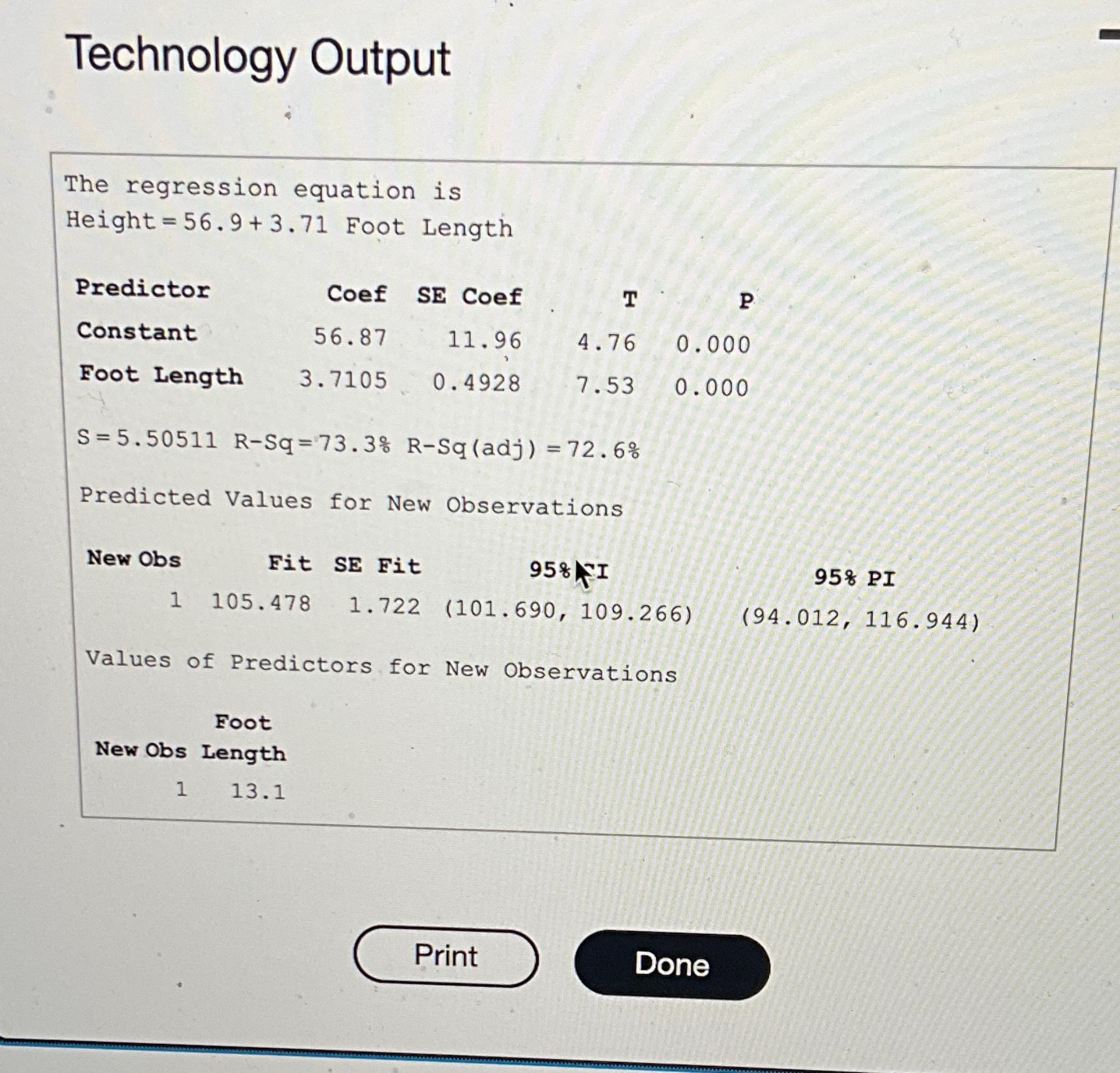 Solved The accompanying technology output was obtained by | Chegg.com