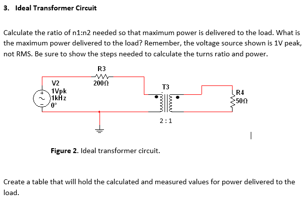 Solved Ideal Transformer CircuitCalculate The Ratio Of N1:n2 | Chegg.com