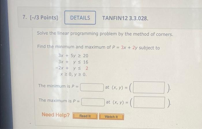 Solved Solve the linear programming problem by the method of | Chegg.com