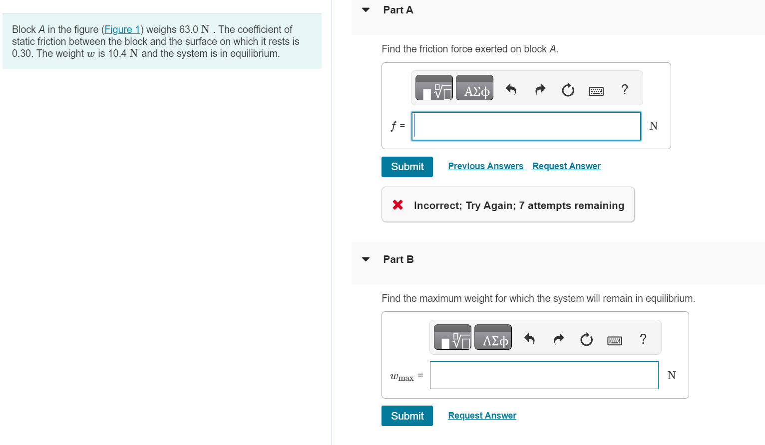 Block A ﻿in The Figure (Figure 1) ﻿weighs 63.0N. ﻿The | Chegg.com