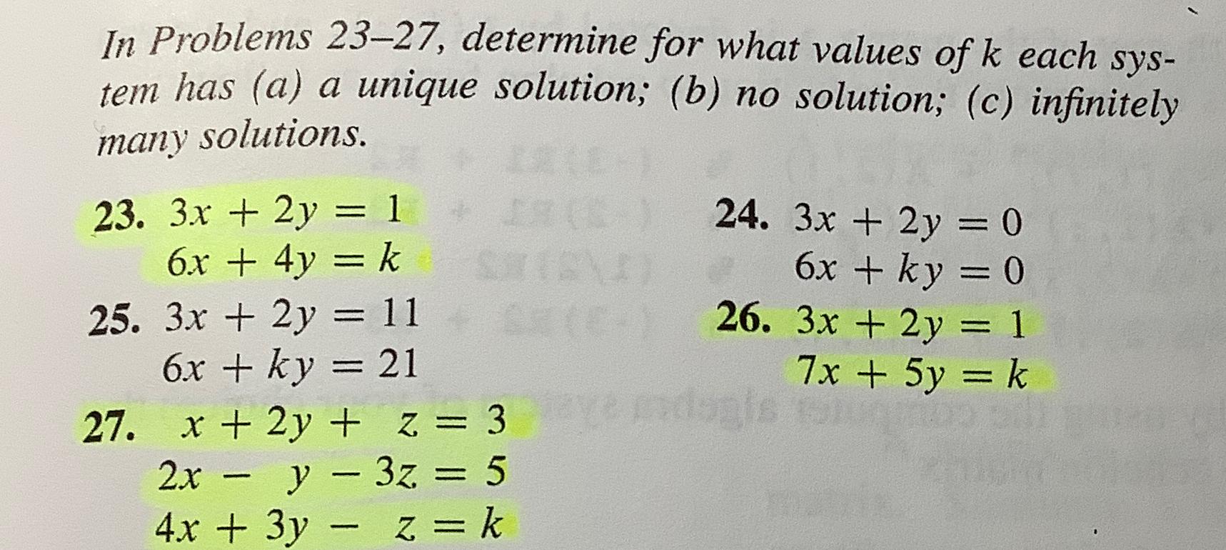 Solved In Problems 23-27, ﻿determine for what values of k | Chegg.com