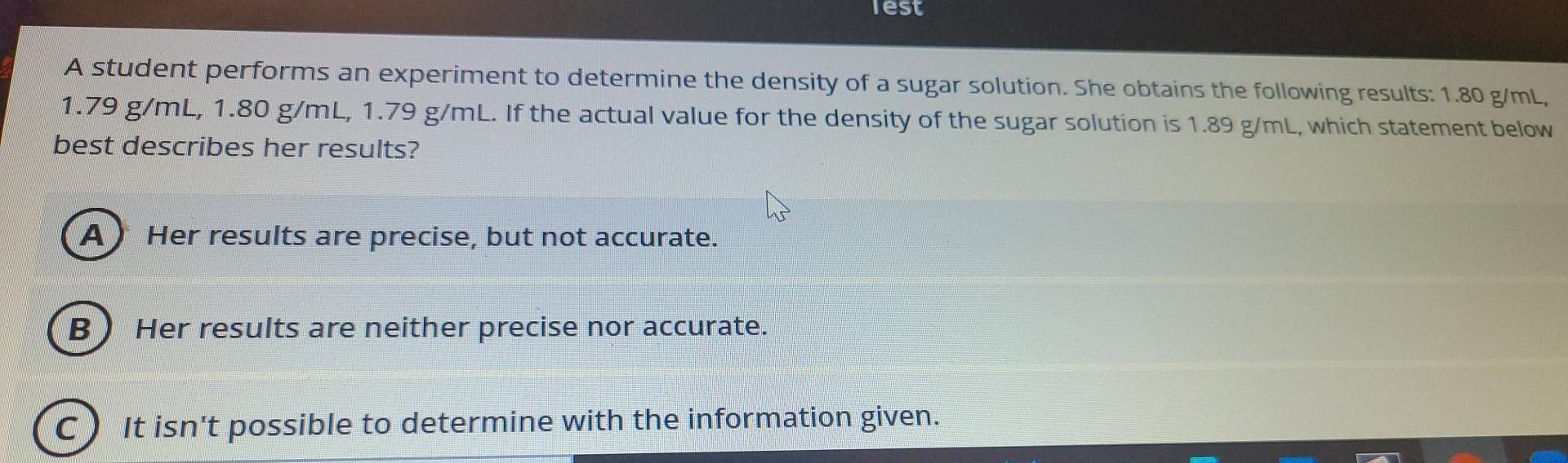 Solved Test A student performs an experiment to determine | Chegg.com