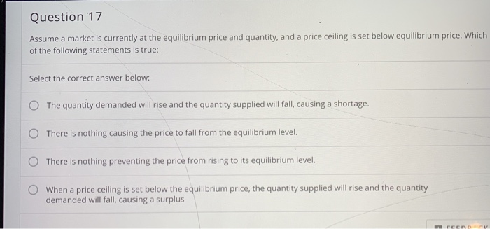 Solved Question 17 Assume A Market Is Currently At The Eq